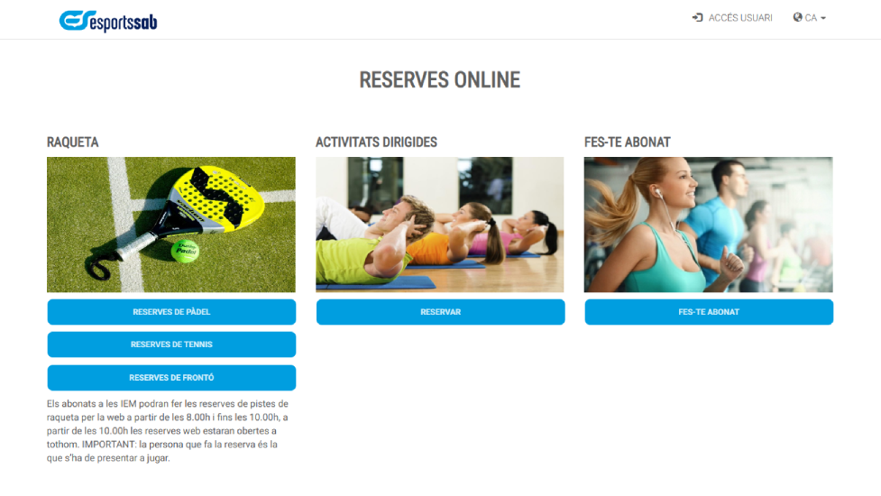 Tràmits online: Reserves pistes raqueta i inscripcions d'activitats (puntuals, cursets, activitats d'estiu, escola tennis i pàdel, Crossfit)
